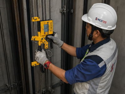 Tư vấn kỹ thuật thang máy và đo lực căng cáp thang máy bằng thiết bị Quick Check T để cân bằng cáp tải